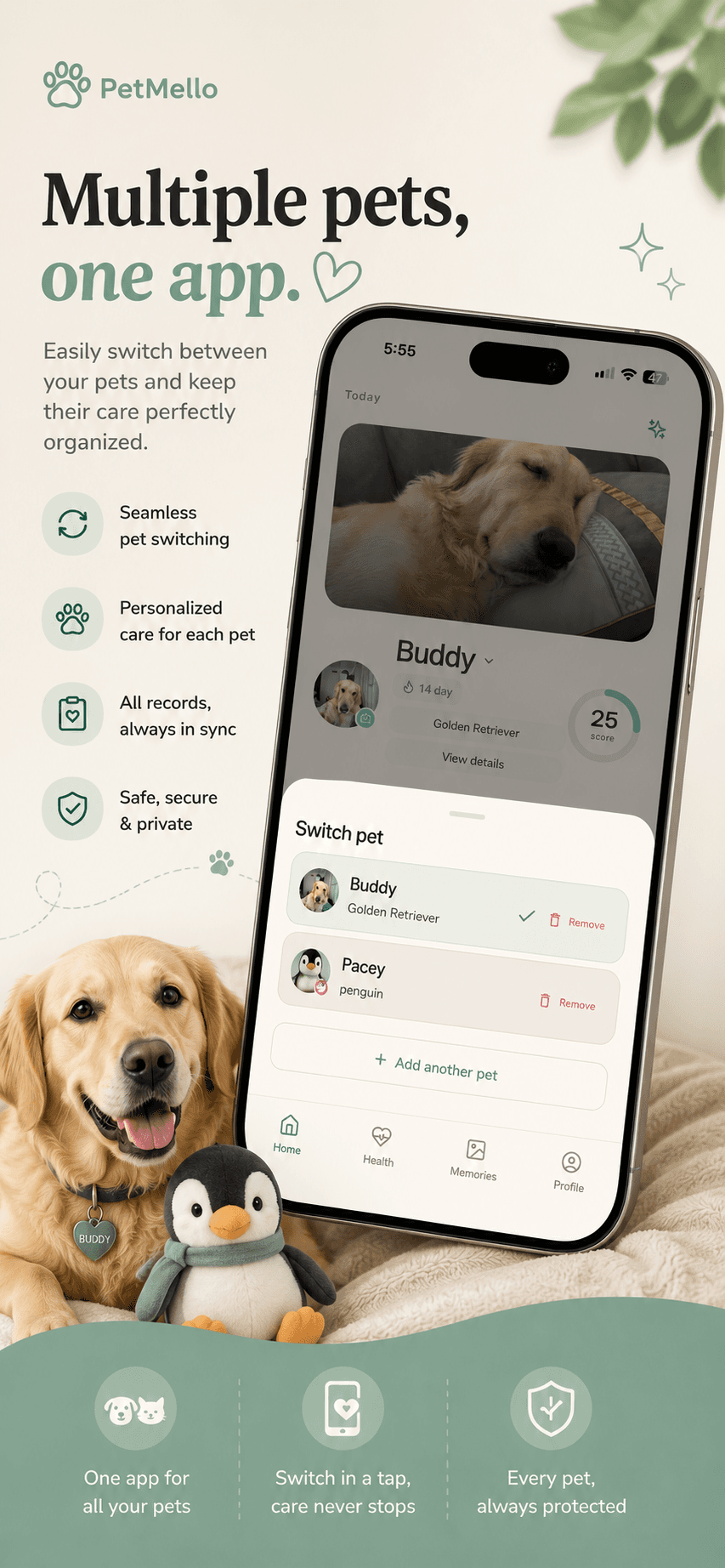 Multiple pets, one app